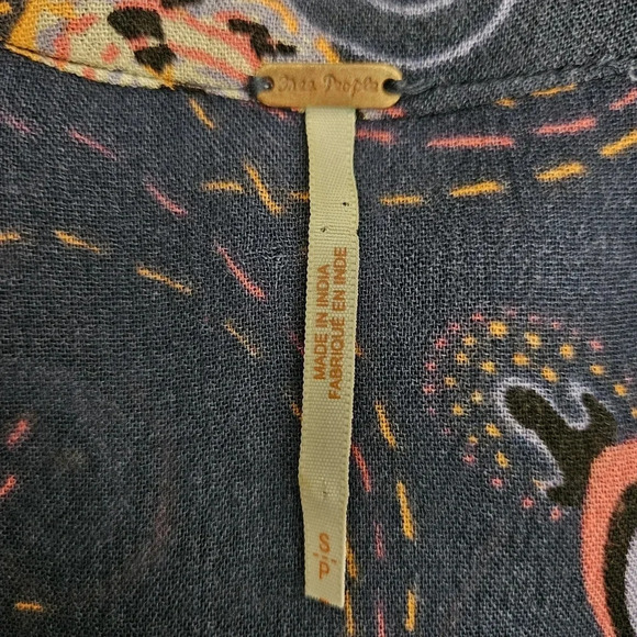 Free People Just The Two Of Us Shift Tunic Dress Navy Paisley Long Sleeve - Picture 5 of 7